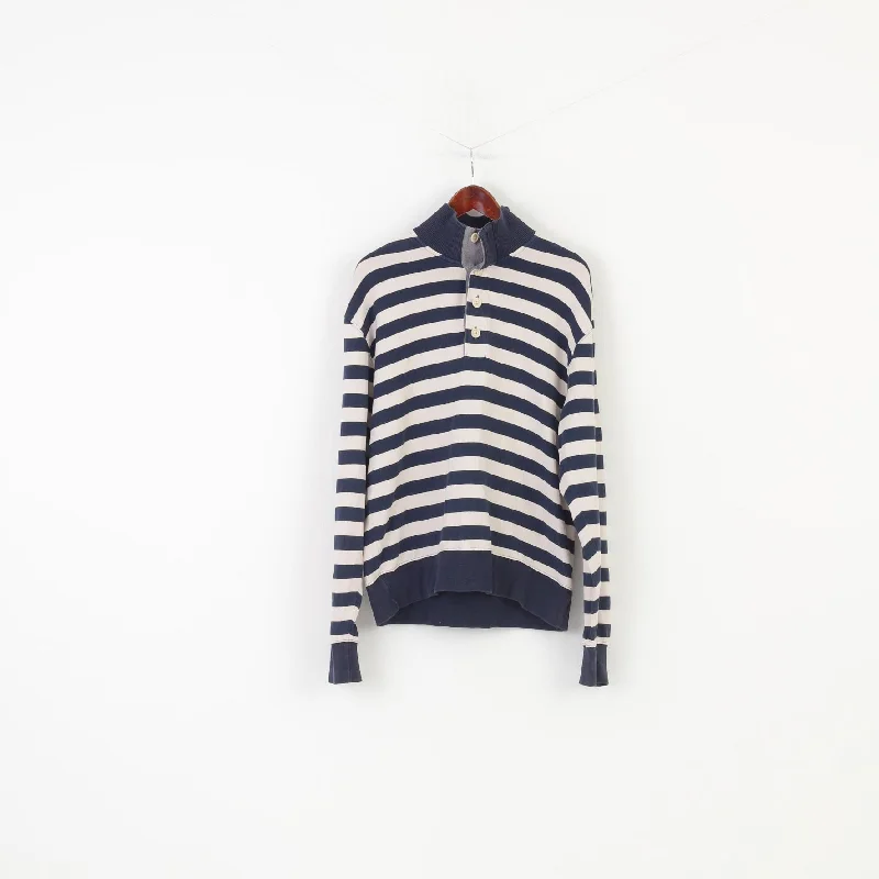 Deal of the Day Gant Men XL (L) Jumper Navy Striped Cotton Vintage Bottoms Collar Marine Top
