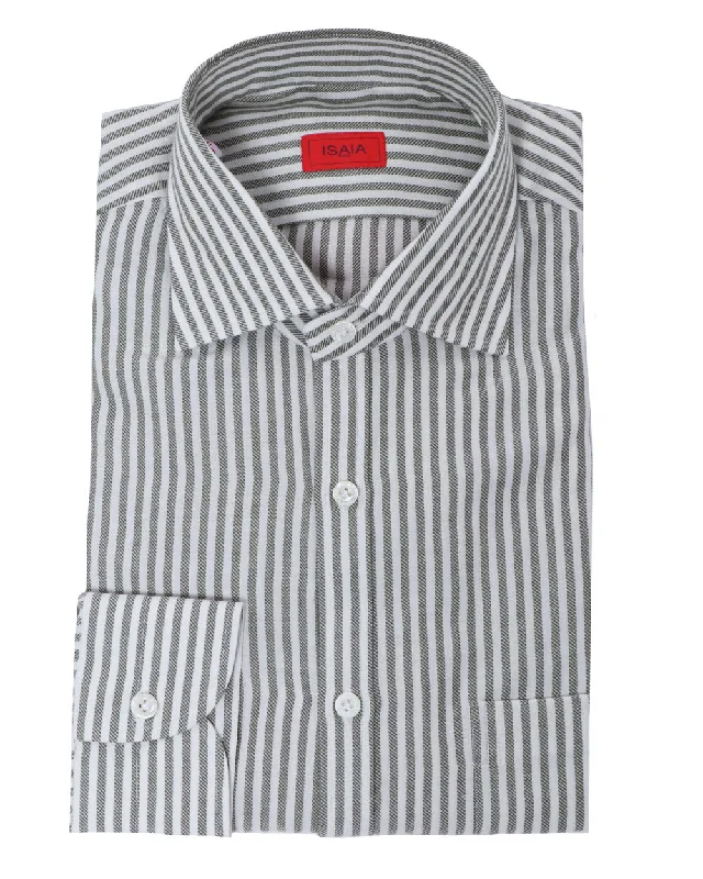 White and Green Striped Dress Shirt