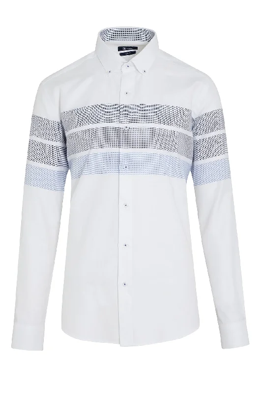 Dynamic Fit Striped Cotton Blend White Casual Shirt