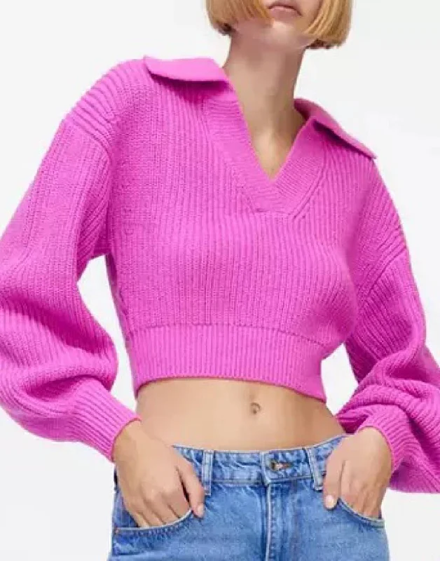 Weekend Bargains Galore Short Collar Cropped Pink Sweater