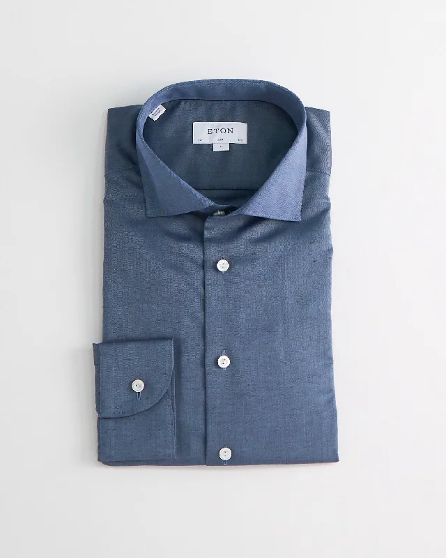 Navy Cotton Linen Slim Shirt