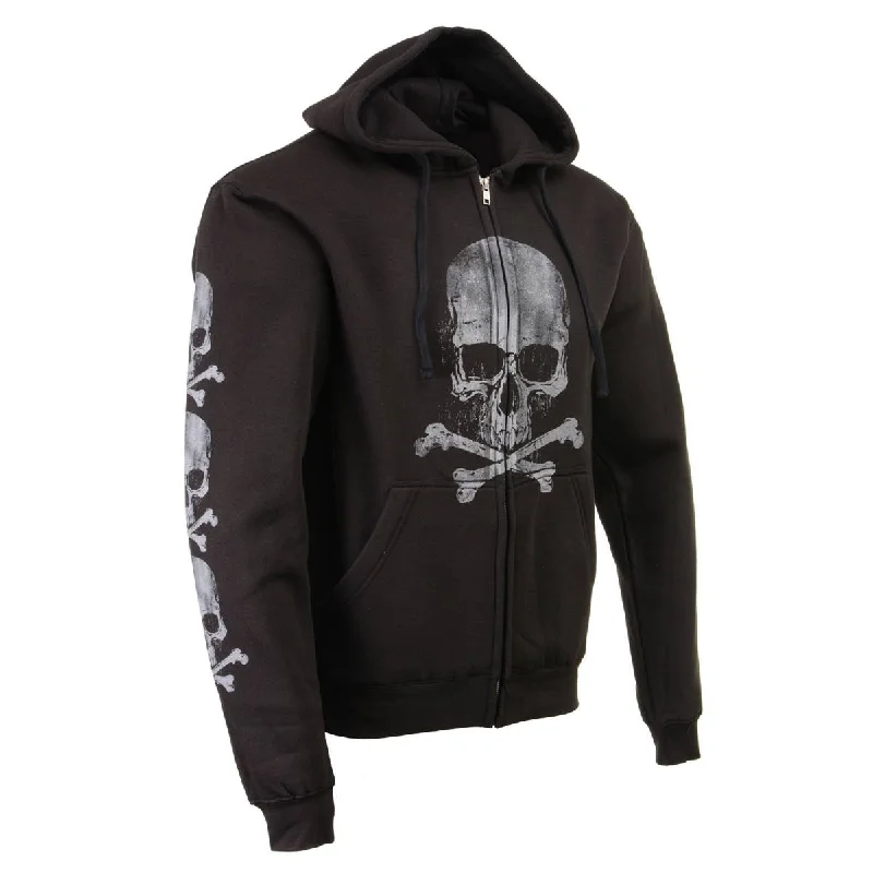 Price Slash Milwaukee Leather MPMH118003 Men’s ‘Skull and Crossbones’ Black Hoodie with Zipper Closure