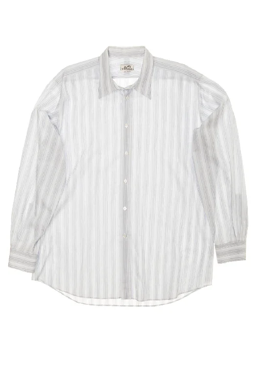 Steals and Deals Hermes - Light Blue Dress Shirt with Stripes - IT 44