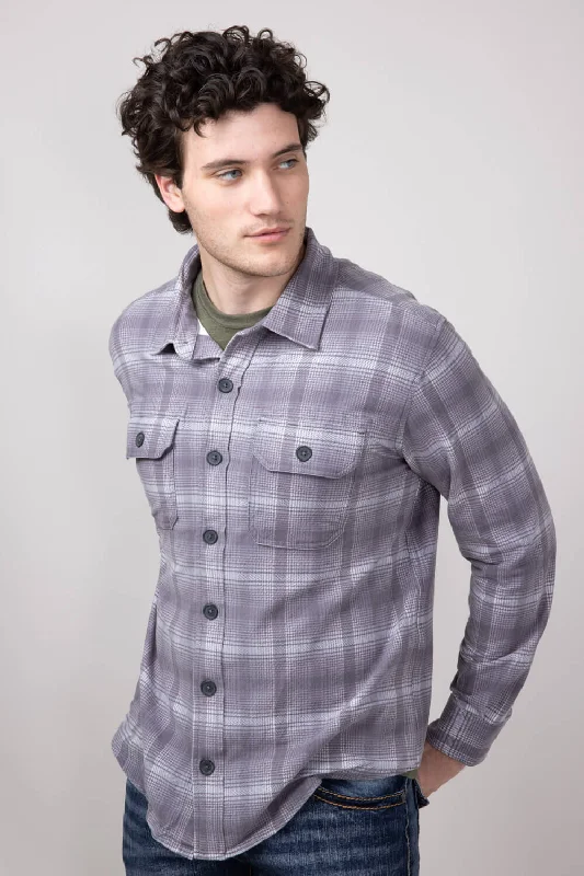 Knit Button Up Flannel Shirt for Men in Grey | HK033-GRAY