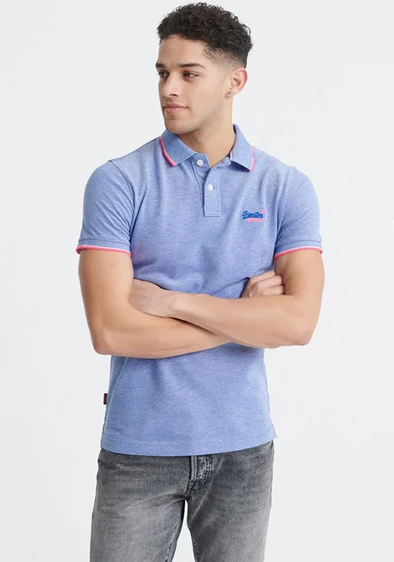 Stock Clearance Superdry Pool Side Short Sleeve Polo Top, Cobalt Blue