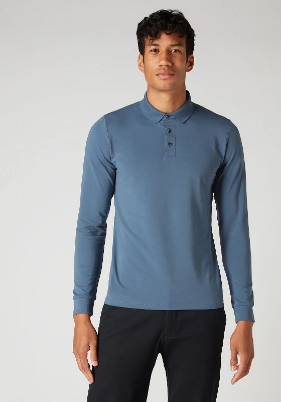 Blowout Deals Remus Uomo Jersey Knit Long Sleeved Polo Shirt, Indigo