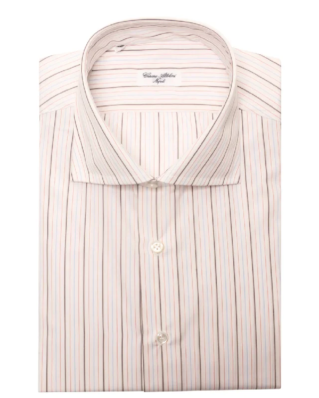 Super Savings Blue and Berry Cotton Triple Striped Dress Shirt