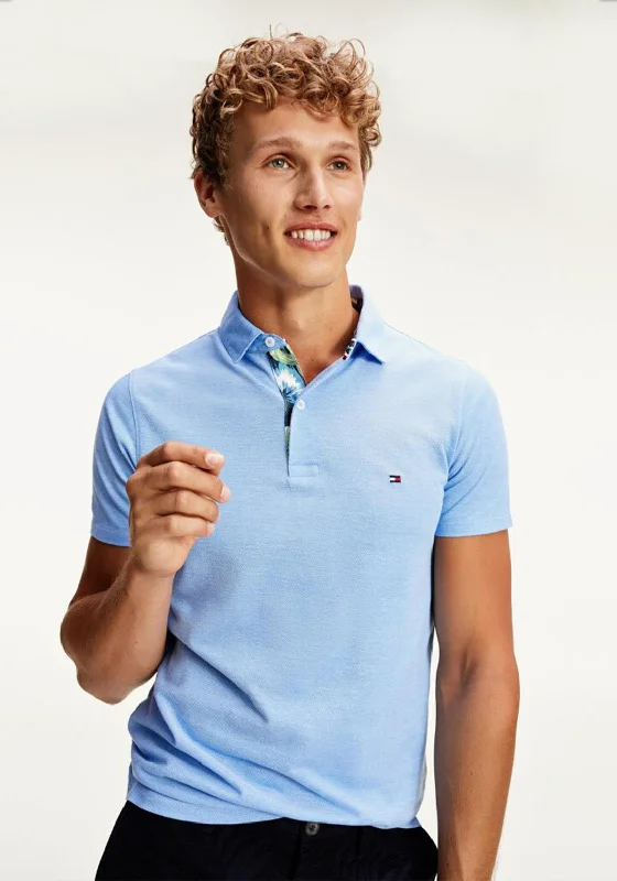 New Markdowns Tommy Hilfiger Printed Placket Slim Polo Short Sleeve Top, Copenhagen Blue