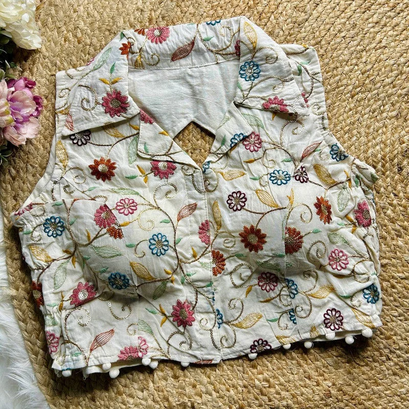 Super Bargain Women's White Colour Khadi Cotton Readymade Blouse