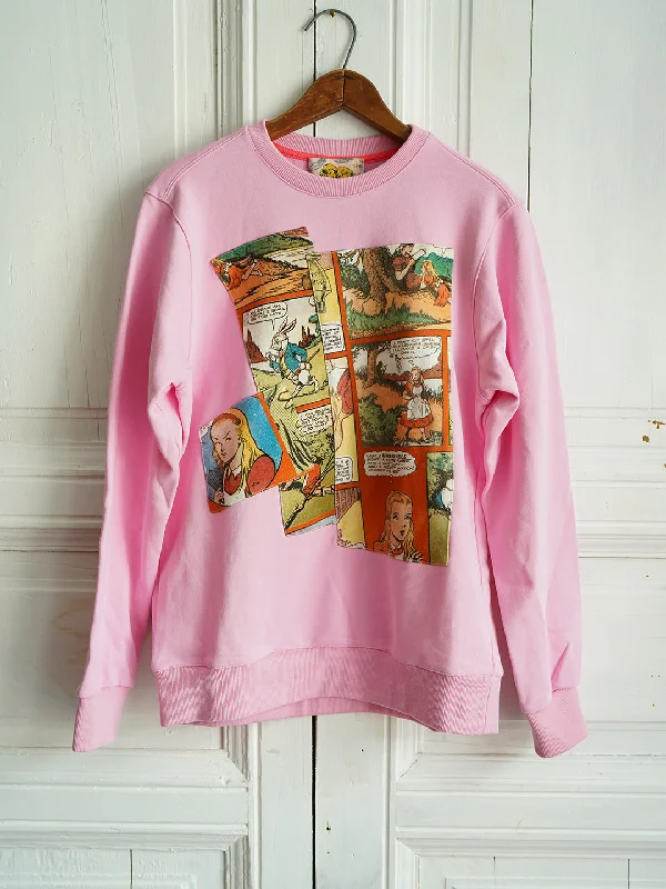 Crazy Deal Unlogical Poem Alice in Wonderland Comic Print Collage Sweatshirt