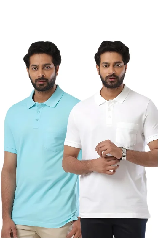 Golf Polo - Turquoise Blue and White T-Shirts Pack Of 2 Combo For Men | Ariser