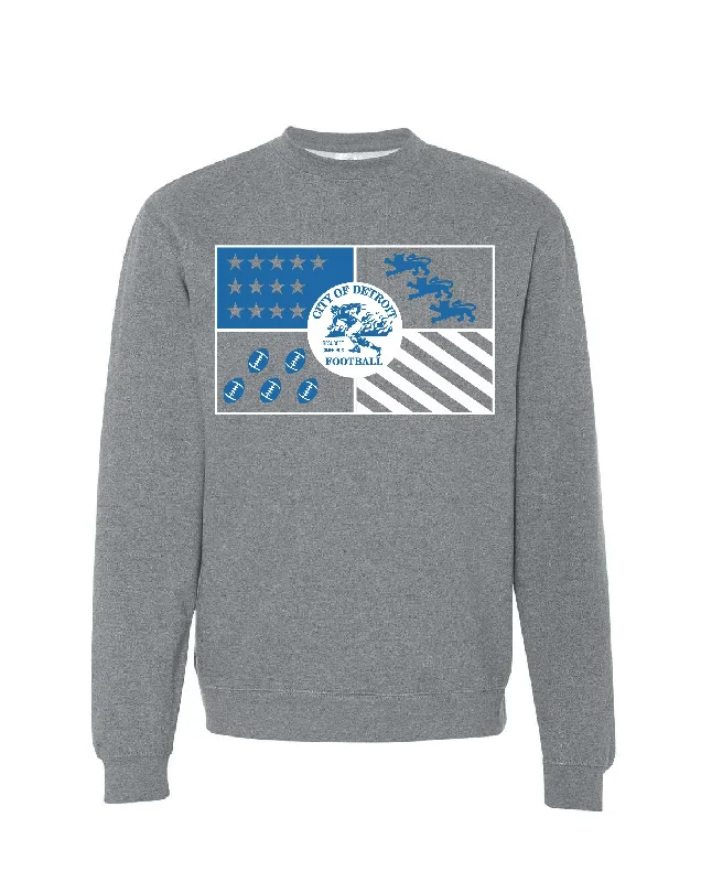 Ink Detroit - City of Detroit Football Flag Crewneck Sweatshirt- Heather Gunmetal