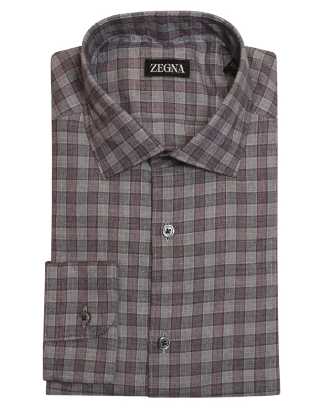 Online Deal Lilac and Grey Macro Check Cotton Sportshirt