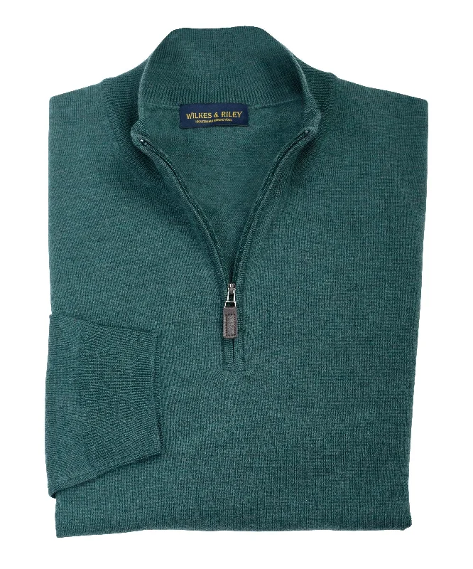 Act Fast Ultra-fine Zegna Baruffa Half-Zip Merino Wool Sweater - Hunter