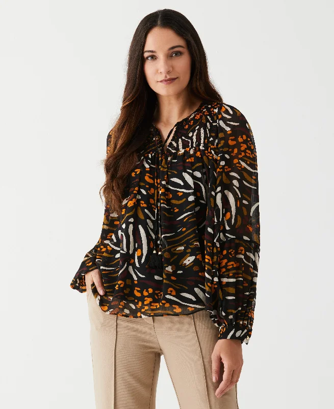 Weekend Discounts to Love Animal Print Smocked Split Neck Blouse