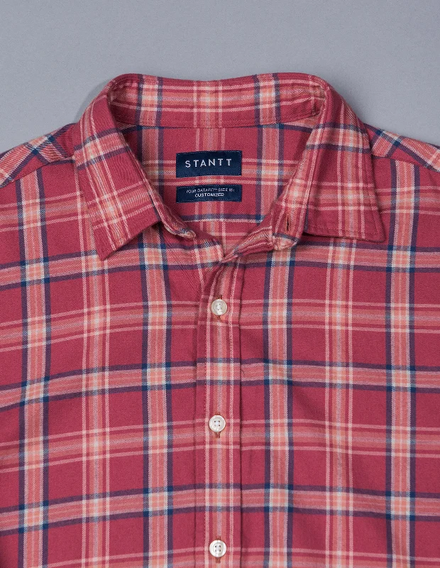 Deep Savings Rose and Navy Brushed Twill Bordered Check