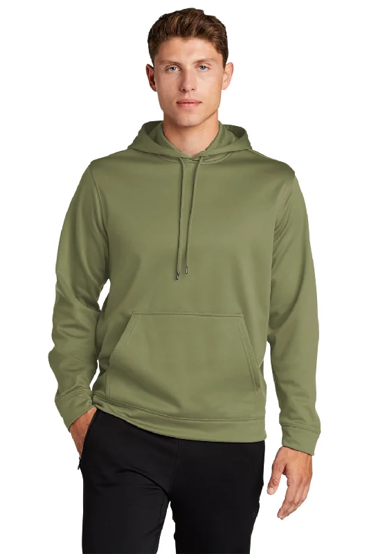 Best Bargains Sport-Tek Mens Sport-Wick Moisture Wicking Fleece Hooded Sweatshirt Hoodie w/ Pouch Pocket - Olive Drab Green