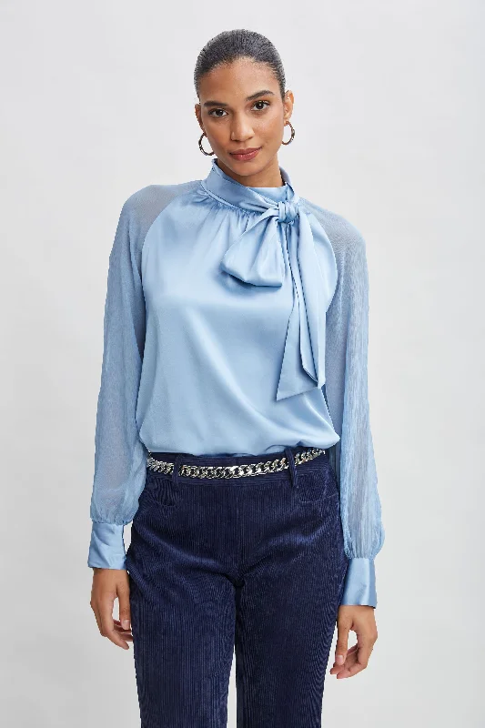 Today Only Chiffon Sleeve Silk Satin Tie Shirt