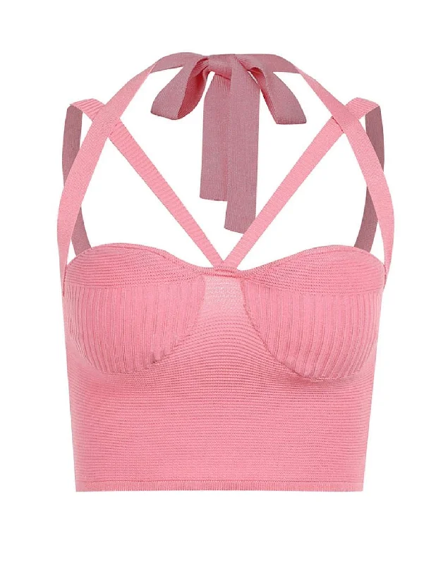 Weekend Savings Spectacular Pink Strappy Crop Knit Top