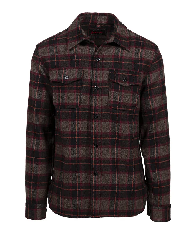 Steal Deal Schott NYC Men’s Plaid CPO Wool Shirt - Brown