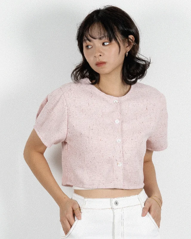 Unbeatable Deal Button Down Tweed Two-Way Blouse (Pink Mix)