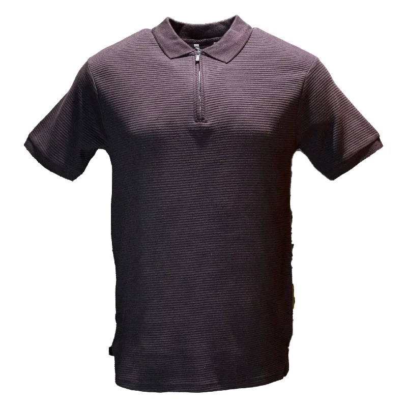 Wine Zip Placket Ottoman Polo Shirt Burgundy