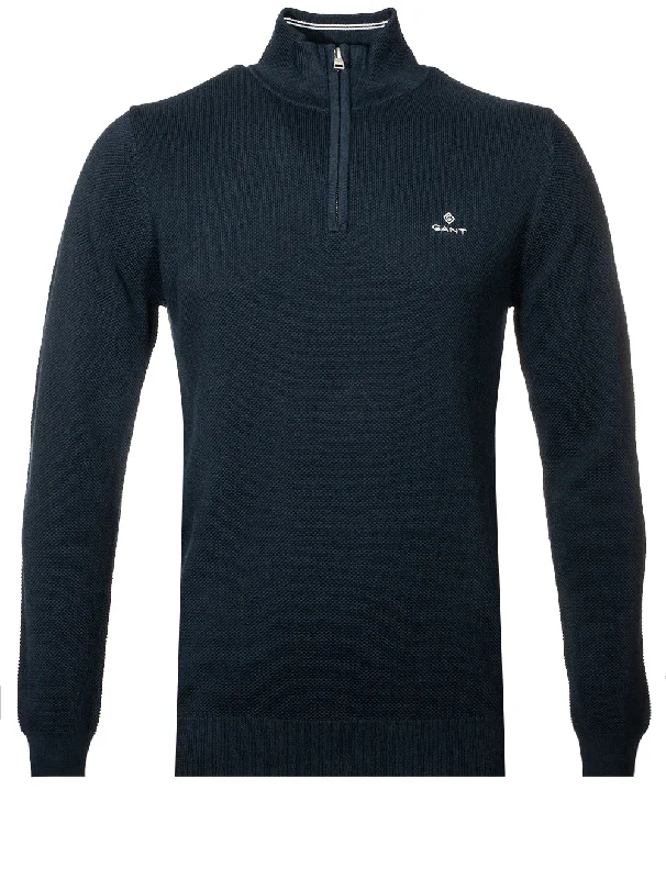 Deal Mania Pullover aus Baumwoll-Piqué mit halbem Reißverschluss Abendblau