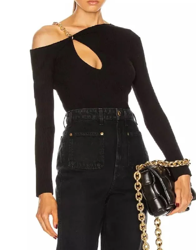 Weekend Discounts to Enjoy Chain Strapped Ribbed Knit Top