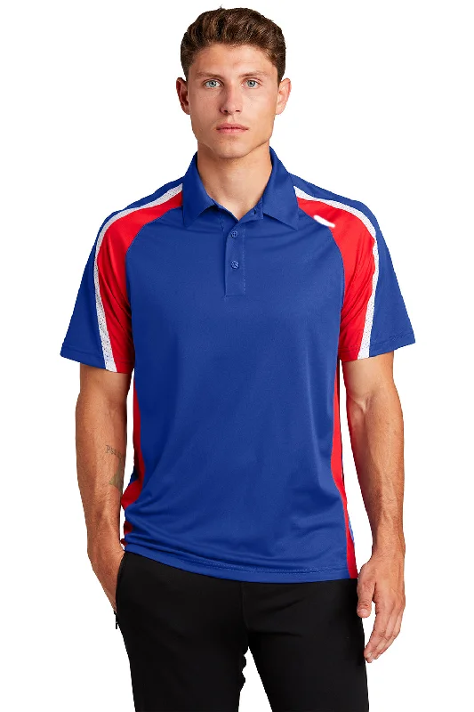 Sport-Tek Mens Sport-Wick Moisture Wicking Short Sleeve Polo Shirt - True Royal Blue/True Red/White