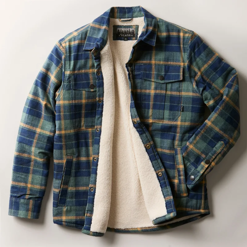 Stock Clearance Men's Northwood Sherpa Insulated Flannel Jacket- Boulder Blue Heather