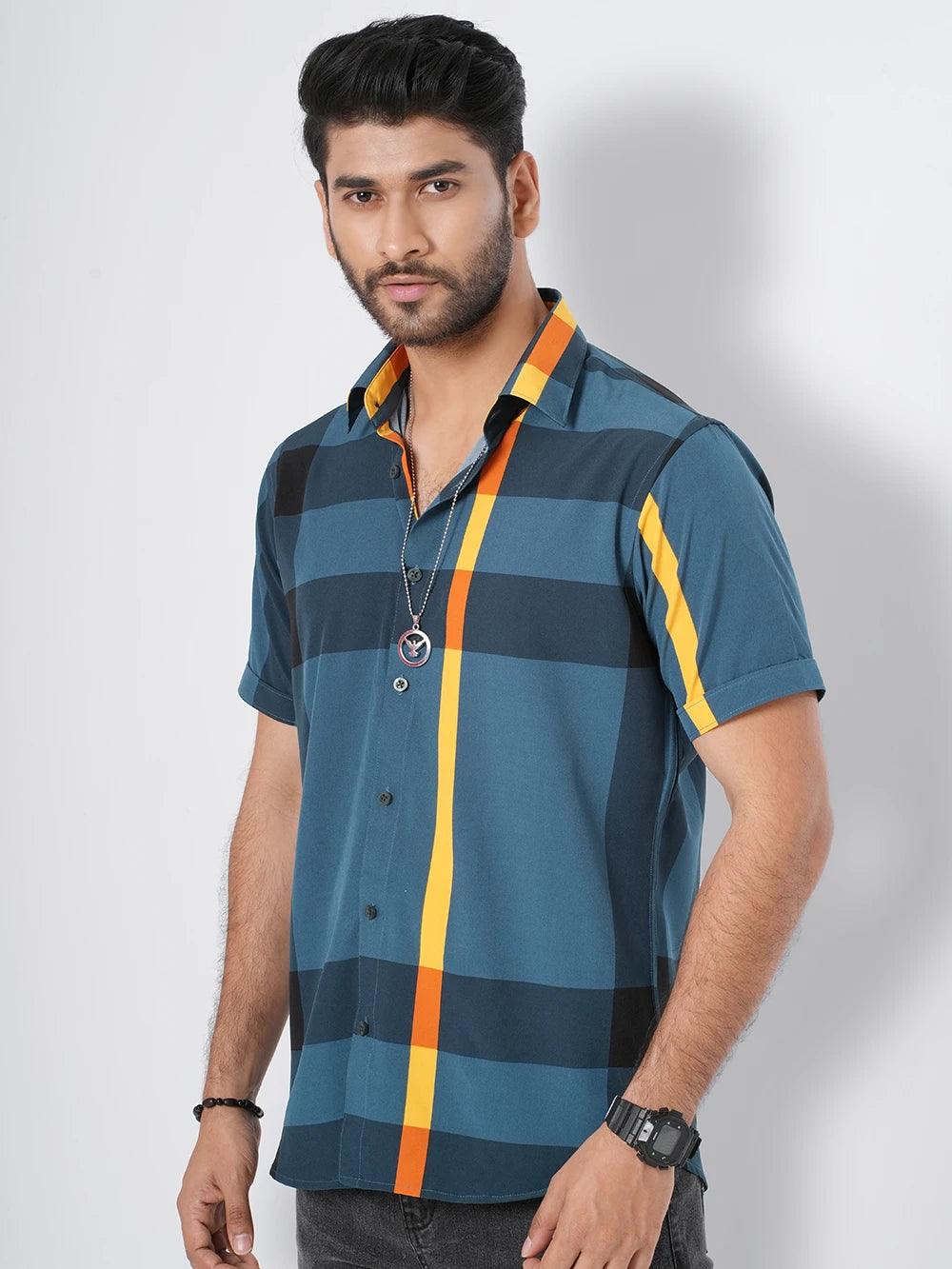 Limited Time Men's Plaid Check Blue Color Short Sleeve Shirt