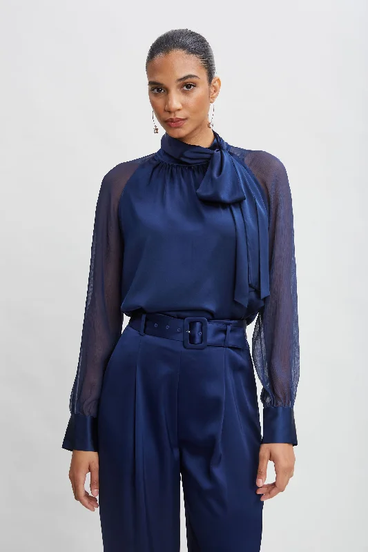 Weekend Offers That Shine Chiffon Sleeve Silk Satin Tie Shirt