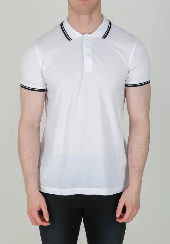 Best Bargains Brave Soul London Black Stripe Collar Polo-Shirt, White