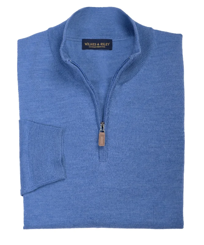 Deal Dash Ultra-fine Zegna Baruffa Half-Zip Merino Wool Sweater - Light Blue