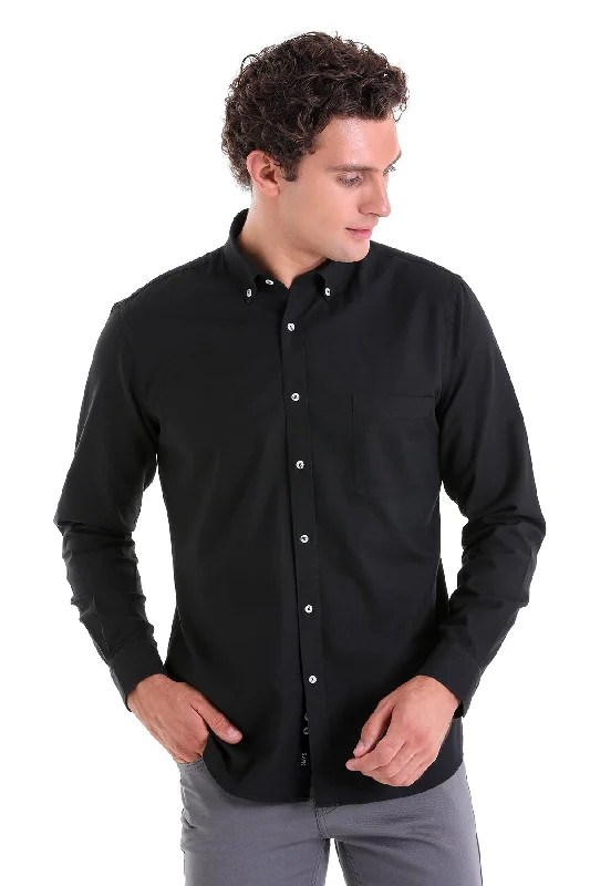 Buy Today Comfort Fit Long Sleeve Oxford Cotton Black Casual Shirt