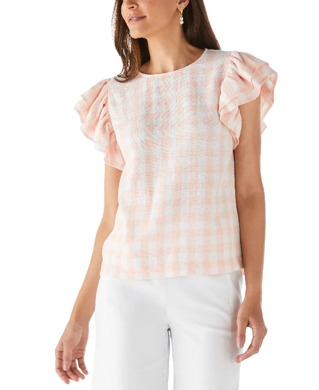 Final Clearance Petite Linen Blend Flutter Sleeve Top