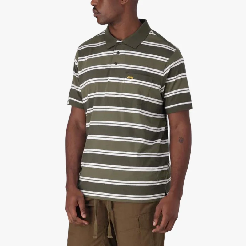 Mega Deal Jeep Mens Yd Stripe Short Sleeve Golfer Fatigue
