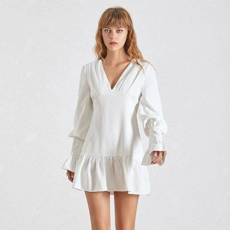 Weekend Deals That Dazzle Ruffle Skirt Lantern Sleeve Short Dress