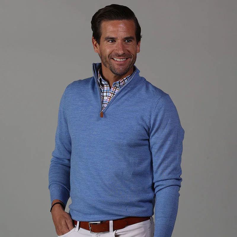 Special Price Melange Blue Cashmere Touch Australian Merino Quarter Zip Sweater