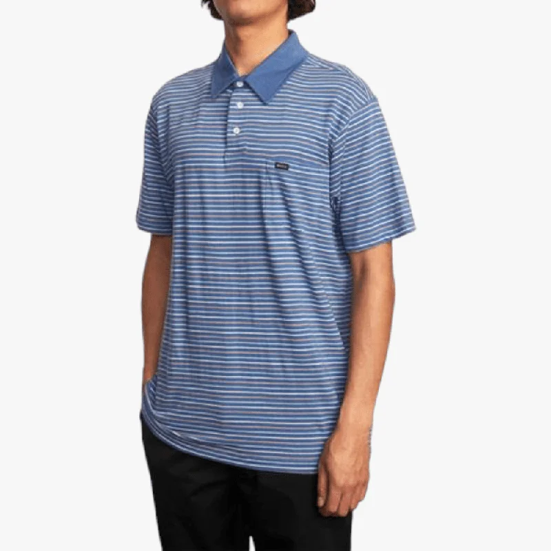 Weekend Bargains to Savor Rvca Mens Cassady Stripe Polo Short Sleeve Golfer Royal
