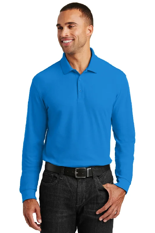 Deal of the Week Port Authority Mens Core Classic Long Sleeve Polo Shirt - Coastal Blue - Closeout