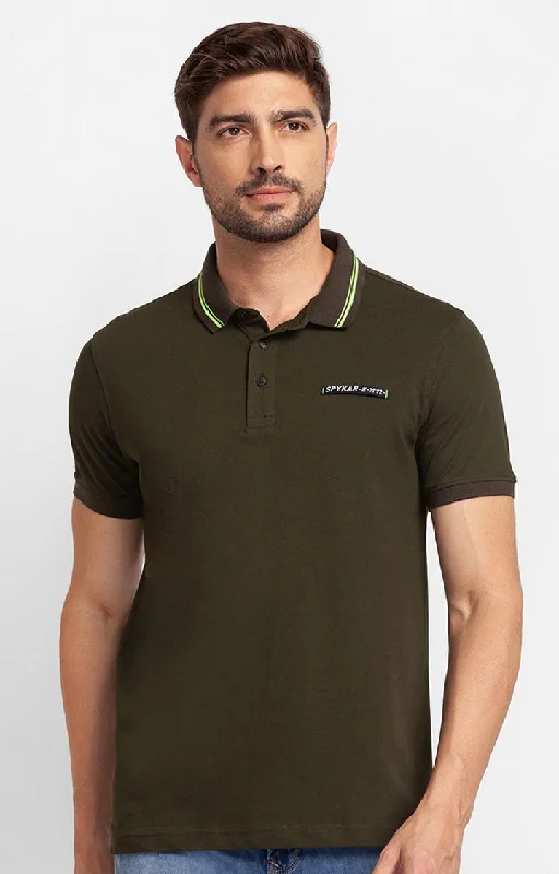 Bargain Prices Spykar Rifle Green Cotton Half Sleeve Plain Casual Polo T-Shirt For Men