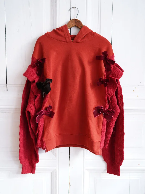 Weekend Deals That Impress Unlogical Poem Velvet Bow Patchwork Knitted Red Hoodie