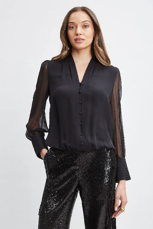 Today's Deal Silk Blouson Button Shirt