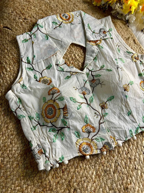 Weekend Savings Galore Women's White Colour Khadi Cotton Readymade Blouse