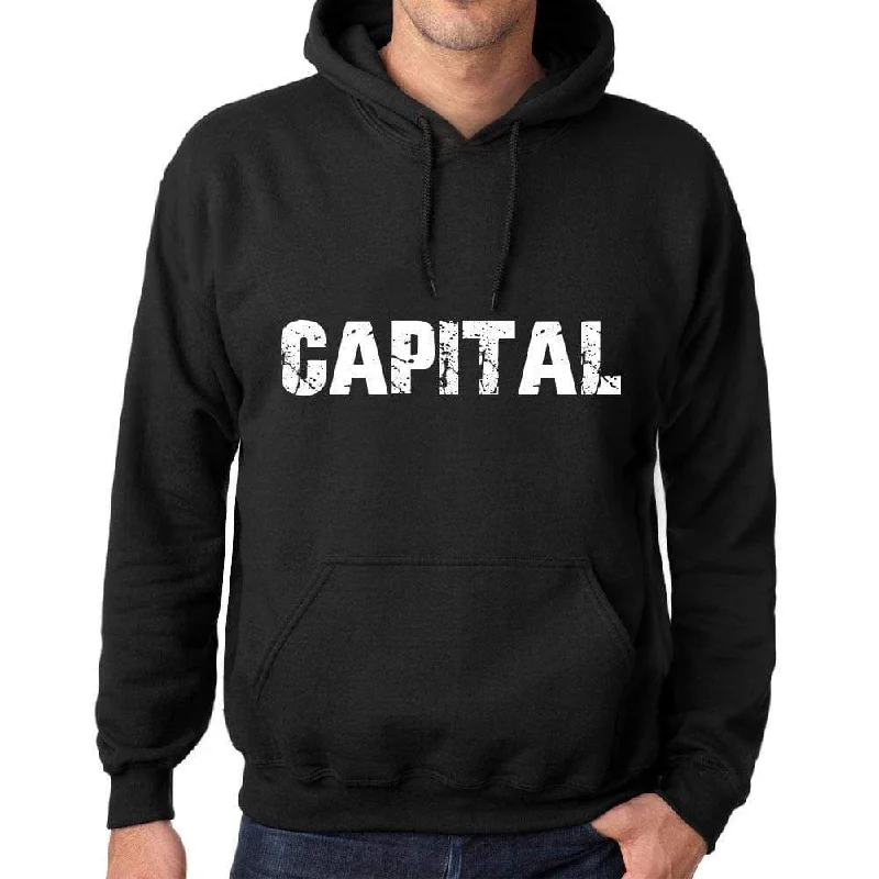 Weekend Bargains to Sizzle Men's Women's Unisex Printed Graphic Cotton Hoodie Soft Heavyweight Hooded Sweatshirt Pullover Popular Words CAPITAL Deep Black