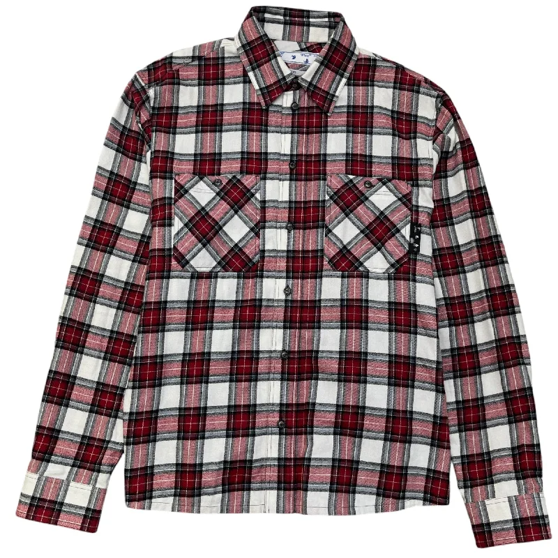 Super Savings Men's Checkered Arrow Logo Shirt Burgundy Size S