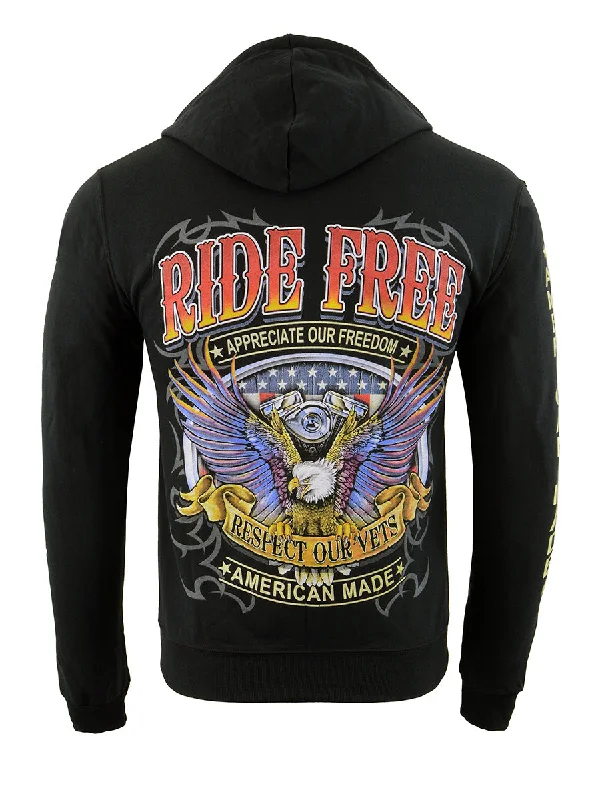 Extra Discounts Biker Clothing Co. BCC118005 Men's Black 'Ride Free, American Made' Motorcycle Hoodie
