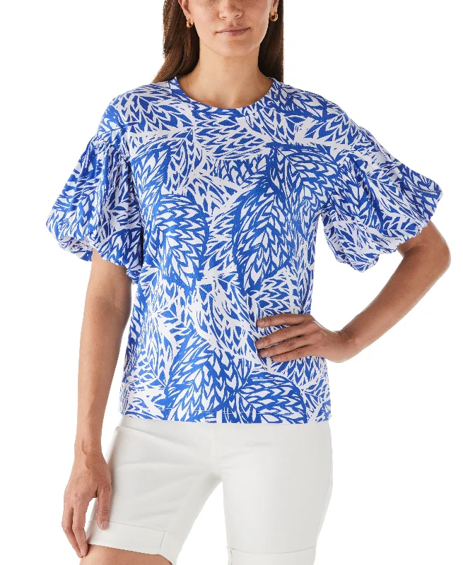 Flash Deal Floral Print Knit Bubble Sleeve Top