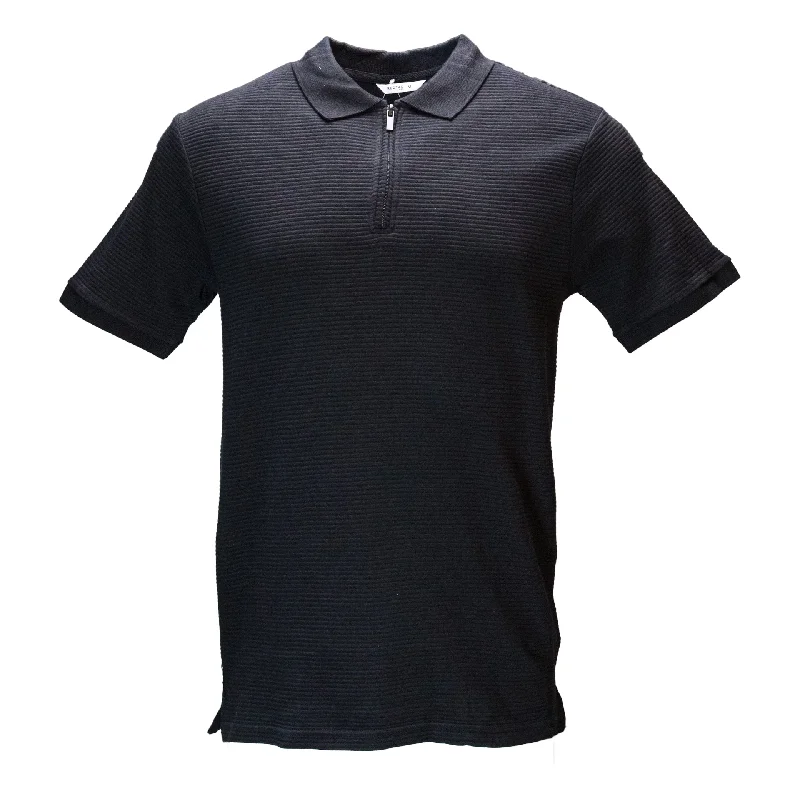 Black Zip Placket Ottoman Polo Shirt Black